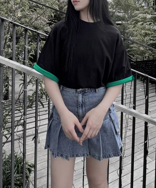 Figments(フィグメンツ)の「RVスリーブ刺繍ロゴT(Tシャツ/カットソー・レディース・グレー/オフホワイト/グリーン・SMALL/MEDIUM)」の3枚目の写真