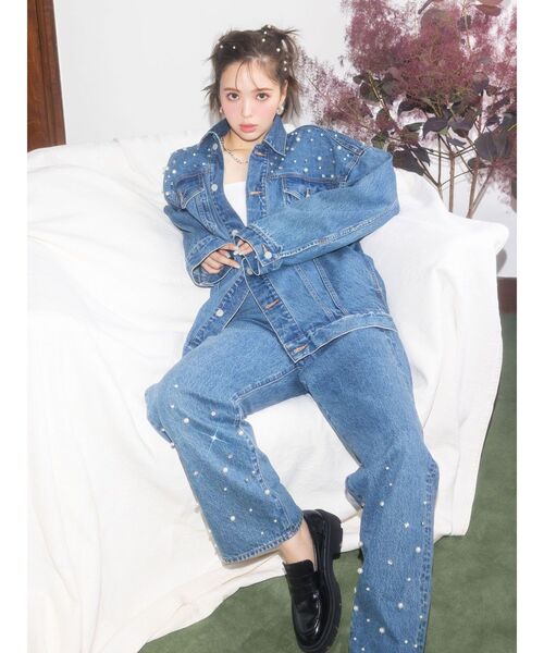 CALNAMUR（カルナムール）の「ビジューストレートデニムパンツ（デニムパンツ・レディース・ブルー・SMALL/MEDIUM）」の5枚目の写真