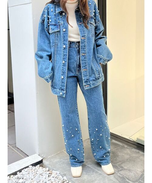 CALNAMUR（カルナムール）の「ビジューストレートデニムパンツ（デニムパンツ・レディース・ブルー・SMALL/MEDIUM）」の2枚目の写真