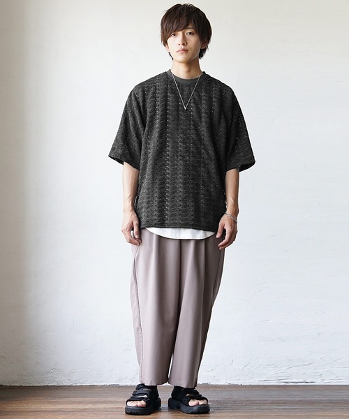 MinoriTY(マイノリティ)の「【唯一無二の編みデザイン】透かし編みジャガード編み柄サマーニット 半袖ニット ビッグシルエット オーバーサイズ サマーセーター メンズ 夏服 秋服(ニット/セーター・メンズ・ホワイト/グレー/ブラック・L/M)」の10枚目の写真