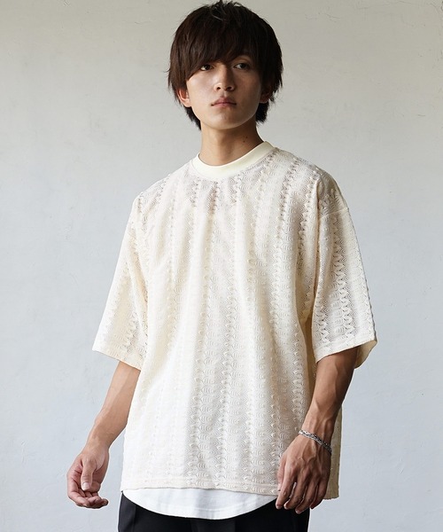 レース編みジャガードニット ビッグシルエット半袖ポロシャ ENDER PRODUCTS（エンダープロダクツ）の「レース編みジャガード