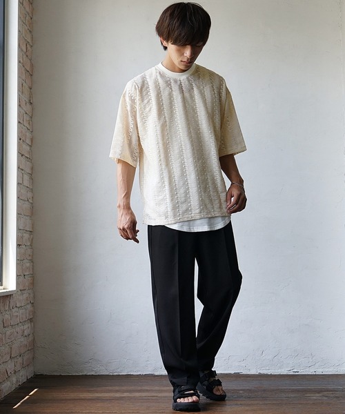 MinoriTY(マイノリティ)の「【唯一無二の編みデザイン】透かし編みジャガード編み柄サマーニット 半袖ニット ビッグシルエット オーバーサイズ サマーセーター メンズ 夏服 秋服(ニット/セーター・メンズ・ホワイト/グレー/ブラック・L/M)」の6枚目の写真