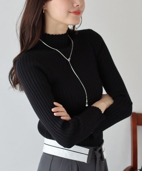 BLUEEAST（ブルーイースト）の「配色＆無地ワイドリブハイネックニット（ニット/セーター・レディース・レッド/ブラック/ベージュ系/グリーン系/アイボリー・MEDIUM）」の3枚目の写真