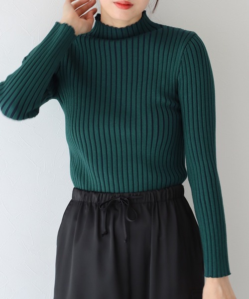 BLUEEAST（ブルーイースト）の「配色＆無地ワイドリブハイネックニット（ニット/セーター・レディース・レッド/ブラック/ベージュ系/グリーン系/アイボリー・MEDIUM）」の11枚目の写真