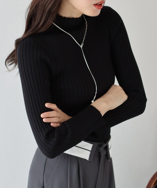 BLUEEAST（ブルーイースト）の「配色＆無地ワイドリブハイネックニット（ニット/セーター・レディース・レッド/ブラック/ベージュ系/グリーン系/アイボリー・MEDIUM）」の21枚目の写真