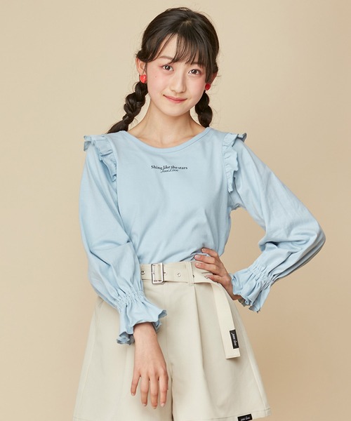 JENNI love（ジェニィラブ）の「【コットン100％】バックリボン肩フリルロンT（Tシャツ/カットソー・キッズ・サックスブルー/ブラック/オフホワイト・130cm/140cm/150cm/160cm）」の3枚目の写真