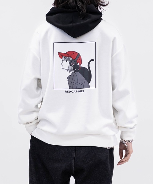 Red Cap Girl(レッドキャプガール)の「【a-r】〔Red Cap Girl/レッドキャップガール〕シルクタッチダンボールニット イラストプリント ツートーンパーカー(パーカー・メンズ・ホワイト/ブラック/ブルー/グレイッシュベージュ/グレー/ブラック系その他/ブルー系その他/ホワイト系その他/ホワイト系1/ブラック系1/ベージュ系1/ブルー系1/ブラック系2/ホワイト系2/グレー系1/ピンク/ホワイト系その他2/チャコールグレー/ブラック系3/ブルー系3/ホワイト系3/ライトグレー系3・MEDIUM/LARGE)」の7枚目の写真