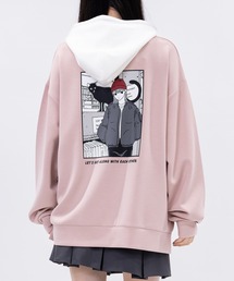 【a-r】〔Red Cap Girl/レッドキャップガール〕シルクタッチダンボールニット イラストプリント ツートーンパーカー