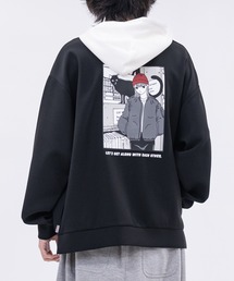 【a-r】〔Red Cap Girl/レッドキャップガール〕シルクタッチダンボールニット イラストプリント ツートーンパーカー