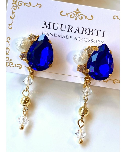 tone(トーン)の「【MUURABBTI】雫ビジューとスワロフスキーのイヤリング(MA)(イヤリング・レディース・コバルトブルー/エメラルドブルー/バイオレット・FREE)」の10枚目の写真