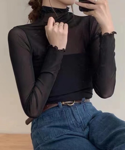 N.s(エヌドットエス)の「シースルーハイネックシアーインナーカットソー(Tシャツ/カットソー・レディース・アイボリー/ブラック・FREE)」の13枚目の写真