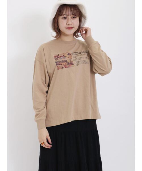 Samansa Mos2（サマンサ モスモス）の「プリントアソートロングTシャツ（Tシャツ/カットソー・レディース・チャコールグレー/ベージュ/オフホワイト/キナリ・F）」の11枚目の写真