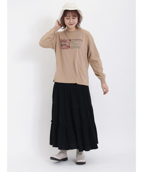 Samansa Mos2（サマンサ モスモス）の「プリントアソートロングTシャツ（Tシャツ/カットソー・レディース・チャコールグレー/ベージュ/オフホワイト/キナリ・F）」の10枚目の写真