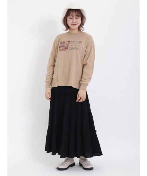 Samansa Mos2（サマンサ モスモス）の「プリントアソートロングTシャツ（Tシャツ/カットソー・レディース・チャコールグレー/ベージュ/オフホワイト/キナリ・F）」の9枚目の写真