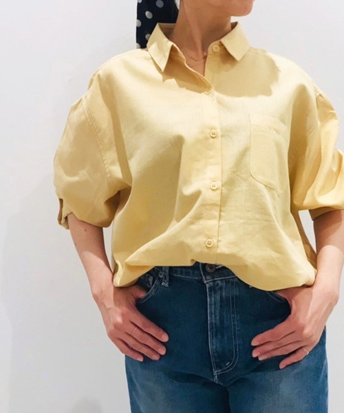 Grand PARK（グランドパーク）の「爽やか吸水速乾　リネン　長袖シャツ（シャツ/ブラウス・レディース・ナチュラル/ミント/ネイビー/イエロー/ホワイト・FREE）」の5枚目の写真