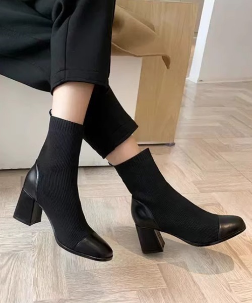 Miniministore（ミニミニストア）の「ソックス風ブーツ レディース 太ヒール（ブーツ・レディース・ブラック・23.5cm/22.5cm/25.0cm/24.0cm/23.0cm/24.5cm）」の13枚目の写真