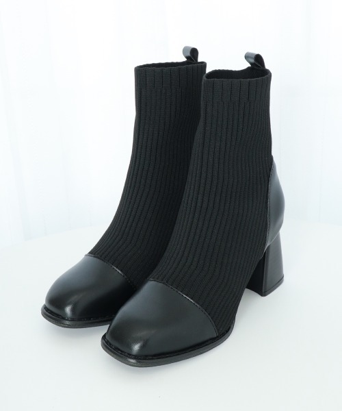 Miniministore（ミニミニストア）の「ソックス風ブーツ レディース 太ヒール（ブーツ・レディース・ブラック・23.5cm/22.5cm/25.0cm/24.0cm/23.0cm/24.5cm）」の5枚目の写真