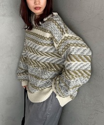 【ハンドウォッシャブル】幾何柄ジャガードニット