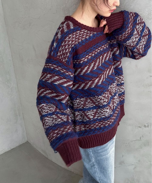 feepur(フェピュール)の「【ハンドウォッシャブル】幾何柄ジャガードニット(ニット/セーター・レディース・杢グレー/レッド/アイボリー・MEDIUM)」の22枚目の写真