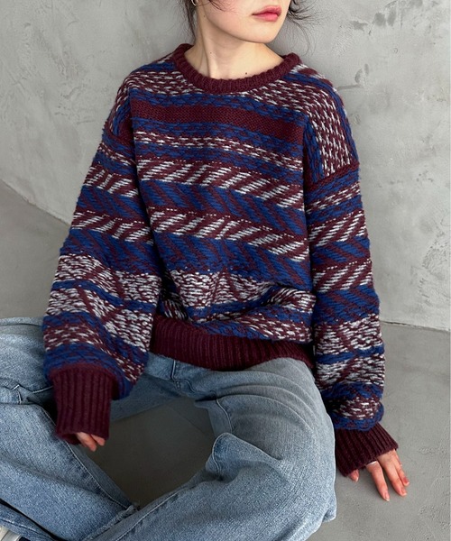 feepur(フェピュール)の「【ハンドウォッシャブル】幾何柄ジャガードニット(ニット/セーター・レディース・杢グレー/レッド/アイボリー・MEDIUM)」の18枚目の写真