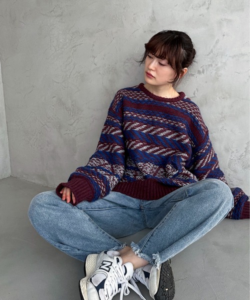 feepur(フェピュール)の「【ハンドウォッシャブル】幾何柄ジャガードニット(ニット/セーター・レディース・杢グレー/レッド/アイボリー・MEDIUM)」の20枚目の写真