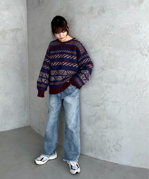 feepur(フェピュール)の「【ハンドウォッシャブル】幾何柄ジャガードニット(ニット/セーター・レディース・杢グレー/レッド/アイボリー・MEDIUM)」の15枚目の写真