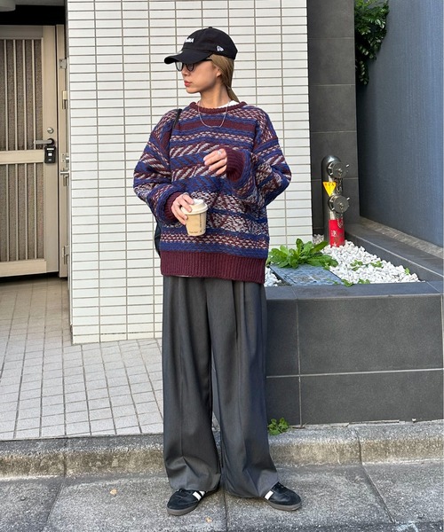 feepur(フェピュール)の「【ハンドウォッシャブル】幾何柄ジャガードニット(ニット/セーター・レディース・杢グレー/レッド/アイボリー・MEDIUM)」の6枚目の写真