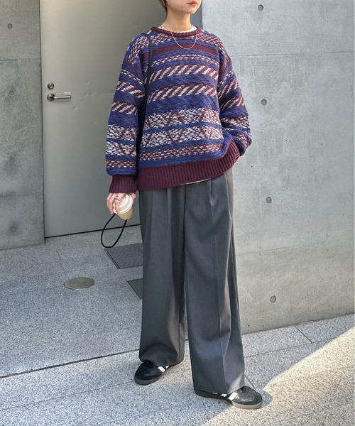 feepur(フェピュール)の「【ハンドウォッシャブル】幾何柄ジャガードニット(ニット/セーター・レディース・杢グレー/レッド/アイボリー・MEDIUM)」の11枚目の写真