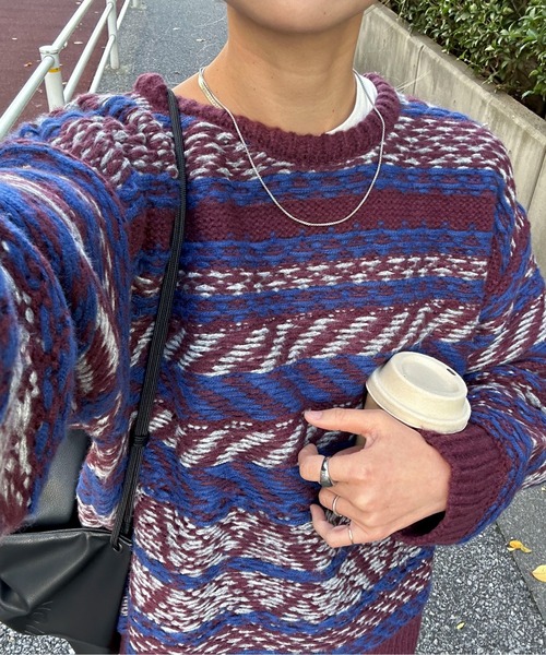 feepur(フェピュール)の「【ハンドウォッシャブル】幾何柄ジャガードニット(ニット/セーター・レディース・杢グレー/レッド/アイボリー・MEDIUM)」の14枚目の写真