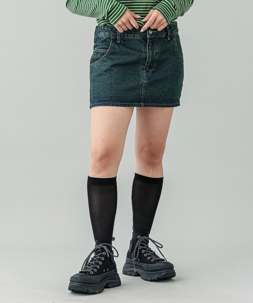 X-girl（エックスガール）の「OVERDYED DENIM SKIRT（スカート・レディース・ピンク/インディゴブルー/ブラック・M/S/XS/X-SMALL）」の19枚目の写真