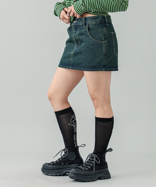 X-girl（エックスガール）の「OVERDYED DENIM SKIRT（スカート・レディース・ピンク/インディゴブルー/ブラック・M/S/XS/X-SMALL）」の18枚目の写真