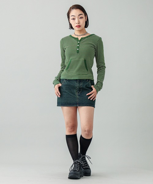 X-girl（エックスガール）の「OVERDYED DENIM SKIRT（スカート・レディース・ピンク/インディゴブルー/ブラック・M/S/XS/X-SMALL）」の21枚目の写真