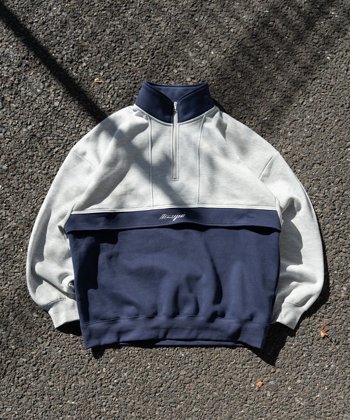 kutir（クティール）の「配色切替ハーフジップスウェット（スウェット・メンズ・ネイビー/ブラック・MEDIUM/LARGE）」の2枚目の写真