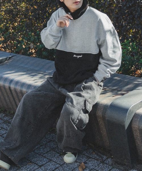 kutir（クティール）の「配色切替ハーフジップスウェット（スウェット・メンズ・ネイビー/ブラック・MEDIUM/LARGE）」の5枚目の写真