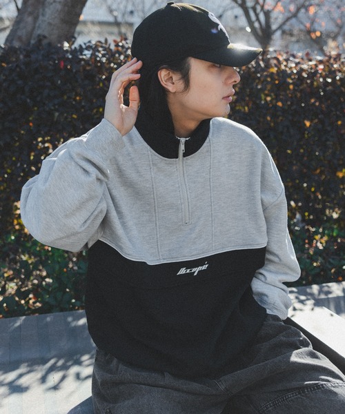 kutir（クティール）の「配色切替ハーフジップスウェット（スウェット・メンズ・ネイビー/ブラック・MEDIUM/LARGE）」の4枚目の写真