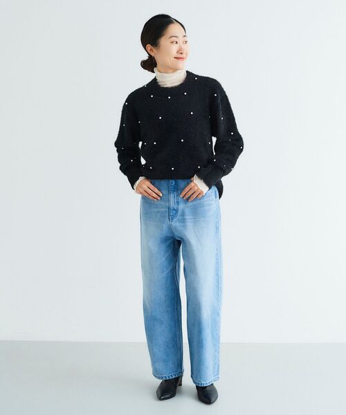 le.coeur blanc(ルクールブラン)の「フェザーヤーンパールデザインニット(ニット/セーター・レディース・ブラック/ベージュ/ピンク・38)」の8枚目の写真