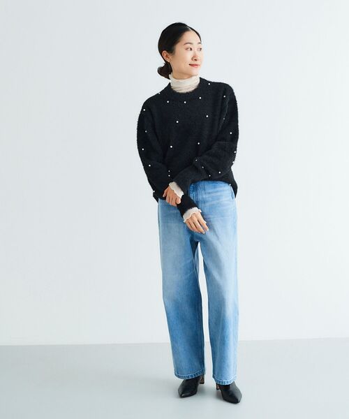 le.coeur blanc(ルクールブラン)の「フェザーヤーンパールデザインニット(ニット/セーター・レディース・ブラック/ベージュ/ピンク・38)」の9枚目の写真