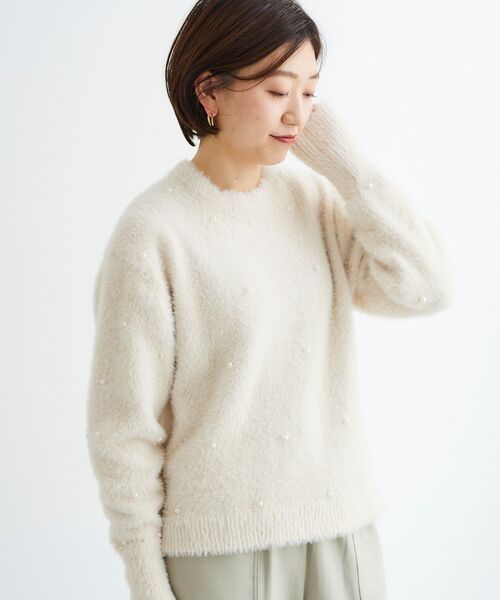 le.coeur blanc(ルクールブラン)の「フェザーヤーンパールデザインニット(ニット/セーター・レディース・ブラック/ベージュ/ピンク・38)」の13枚目の写真