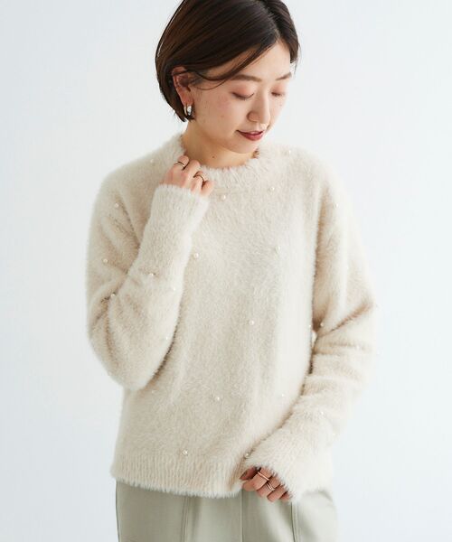 le.coeur blanc(ルクールブラン)の「フェザーヤーンパールデザインニット(ニット/セーター・レディース・ブラック/ベージュ/ピンク・38)」の14枚目の写真