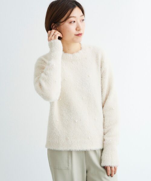 le.coeur blanc(ルクールブラン)の「フェザーヤーンパールデザインニット(ニット/セーター・レディース・ブラック/ベージュ/ピンク・38)」の15枚目の写真