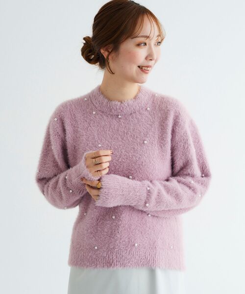 le.coeur blanc(ルクールブラン)の「フェザーヤーンパールデザインニット(ニット/セーター・レディース・ブラック/ベージュ/ピンク・38)」の21枚目の写真