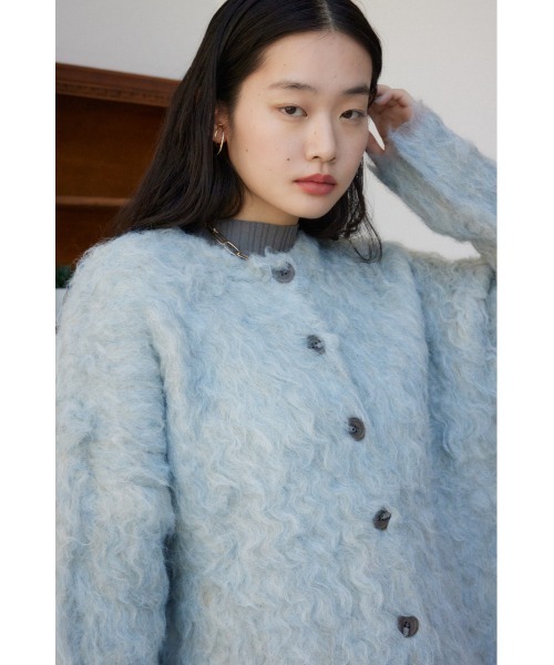 AZUL by moussy(アズールバイマウジー)の「シャギーボタンロングカーディガン(カーディガン/ボレロ・レディース・チャコールグレー/ライトブルー・FREE)」の14枚目の写真