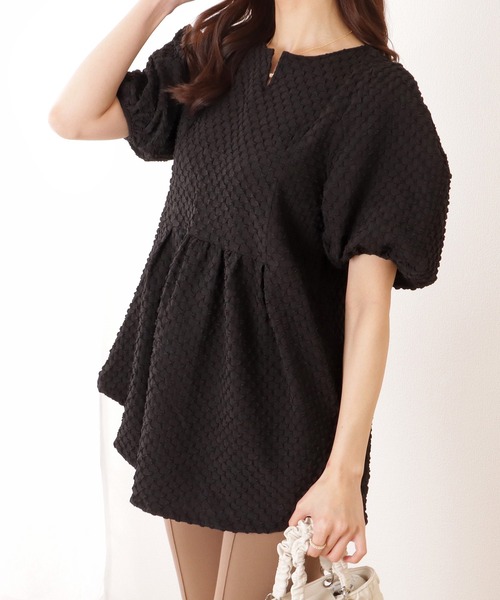 Lace Ladies(レースレディース)の「キーネック パフスリーブ ペプラム 半袖 プルオーバー(シャツ/ブラウス・レディース・ホワイト/ブラック/アイボリー・FREE)」の3枚目の写真