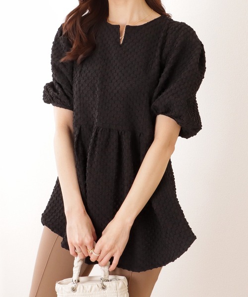 Lace Ladies(レースレディース)の「キーネック パフスリーブ ペプラム 半袖 プルオーバー(シャツ/ブラウス・レディース・ホワイト/ブラック/アイボリー・FREE)」の4枚目の写真
