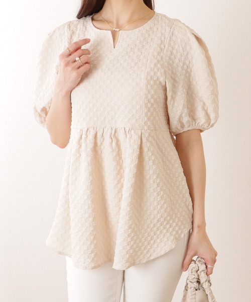 Lace Ladies(レースレディース)の「キーネック パフスリーブ ペプラム 半袖 プルオーバー(シャツ/ブラウス・レディース・ホワイト/ブラック/アイボリー・FREE)」の8枚目の写真