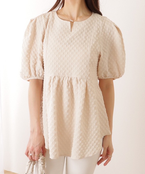 Lace Ladies(レースレディース)の「キーネック パフスリーブ ペプラム 半袖 プルオーバー(シャツ/ブラウス・レディース・ホワイト/ブラック/アイボリー・FREE)」の10枚目の写真
