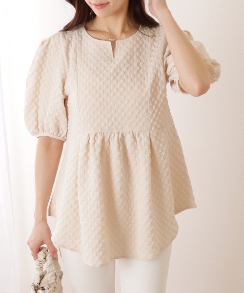 Lace Ladies(レースレディース)の「キーネック パフスリーブ ペプラム 半袖 プルオーバー(シャツ/ブラウス・レディース・ホワイト/ブラック/アイボリー・FREE)」の12枚目の写真