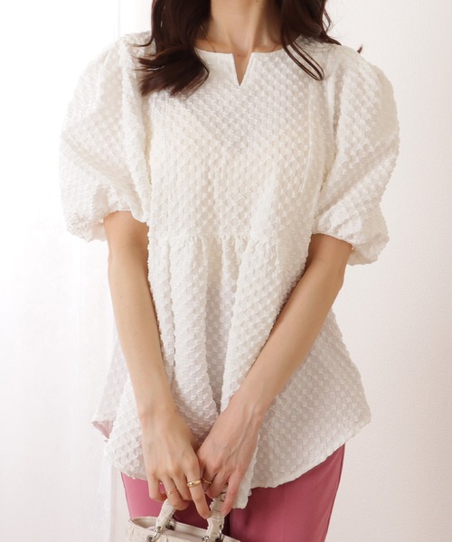 Lace Ladies(レースレディース)の「キーネック パフスリーブ ペプラム 半袖 プルオーバー(シャツ/ブラウス・レディース・ホワイト/ブラック/アイボリー・FREE)」の13枚目の写真