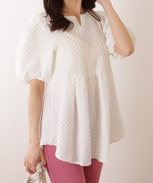 Lace Ladies(レースレディース)の「キーネック パフスリーブ ペプラム 半袖 プルオーバー(シャツ/ブラウス・レディース・ホワイト/ブラック/アイボリー・FREE)」の16枚目の写真