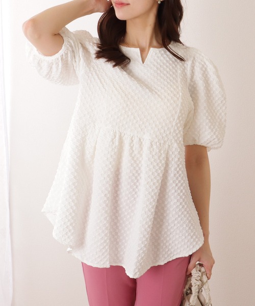 Lace Ladies(レースレディース)の「キーネック パフスリーブ ペプラム 半袖 プルオーバー(シャツ/ブラウス・レディース・ホワイト/ブラック/アイボリー・FREE)」の17枚目の写真